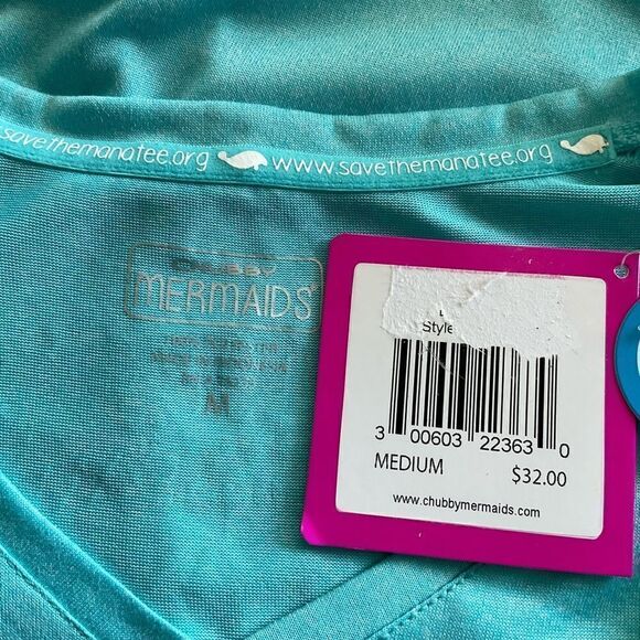 CHUBBY MERMAID " Save The Manatees" Junior Medium V Neck Top - Picture 7 of 8